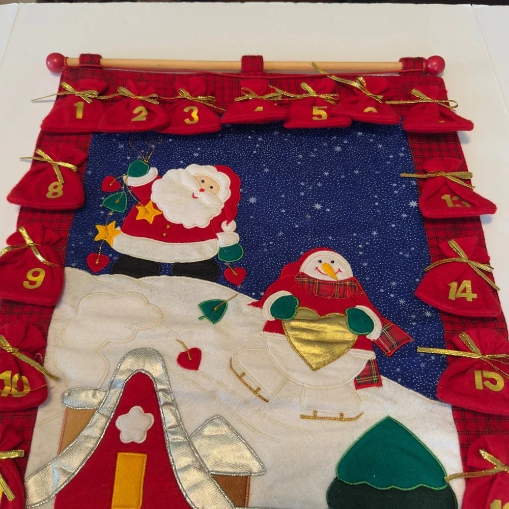Christmas‎ Advent Calendar Felt Wall Hanging Santa Snowman 24 Drawstring Pockets